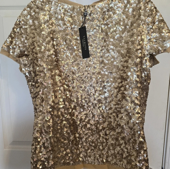 Talbots Woman's NWT GOLD  SS Sequin Silk Lined  Blouse Sz 10P - Picture 11 of 12